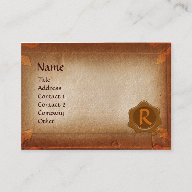 ANTIQUE PARCHMENT, BROWN WAX SEAL MONOGRAM BUSINESS CARD (Front)