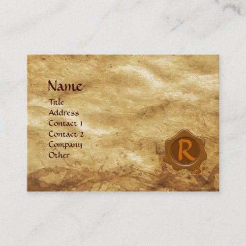 ANTIQUE PARCHMENT BROWN WAX SEAL MONOGRAM BUSINESS CARD