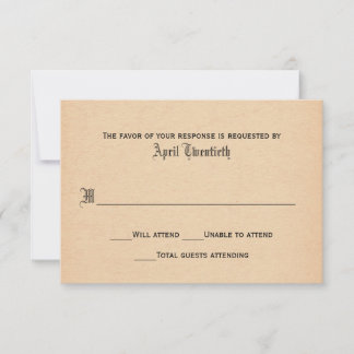 Antique Parchment Look Wedding RSVP Card