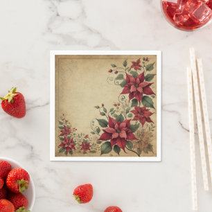Antique Parchment Poinsettia Border Découpage Napkins