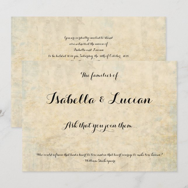 Antique Parchment print Wedding Invitations (Front/Back)