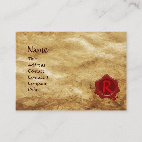 ANTIQUE PARCHMENT RED WAX SEAL MONOGRAM BUSINESS CARD