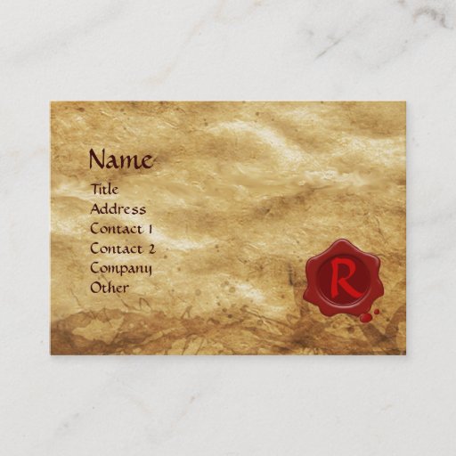 Customizable ANTIQUE PARCHMENT, RED WAX SEAL MONOGRAM BUSINESS CARD TEMPLATE