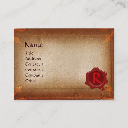 ANTIQUE PARCHMENT RED WAX SEAL MONOGRAM BUSINESS CARD