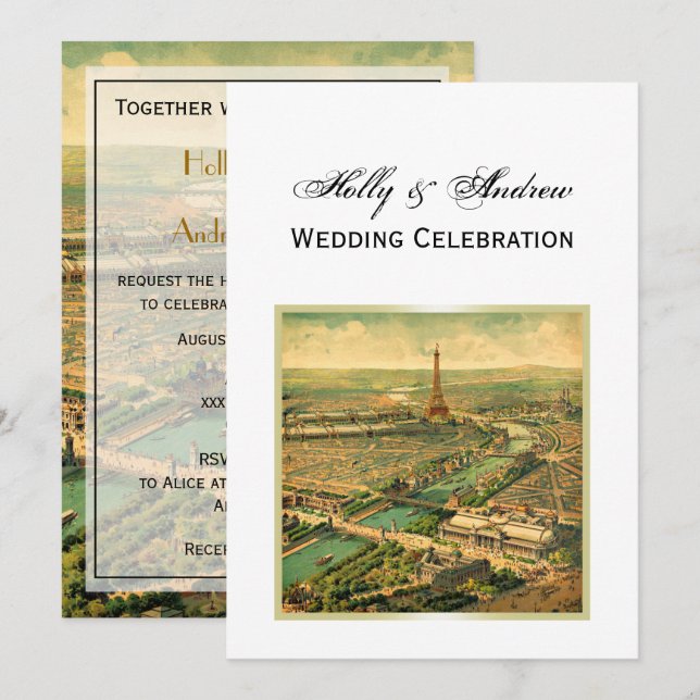 Antique Paris DIY Background Color V Wedding Invitation (Front/Back)