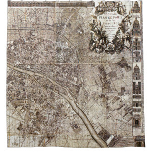 Antique Paris Map 1728 Architecture Vintage France Shower Curtain