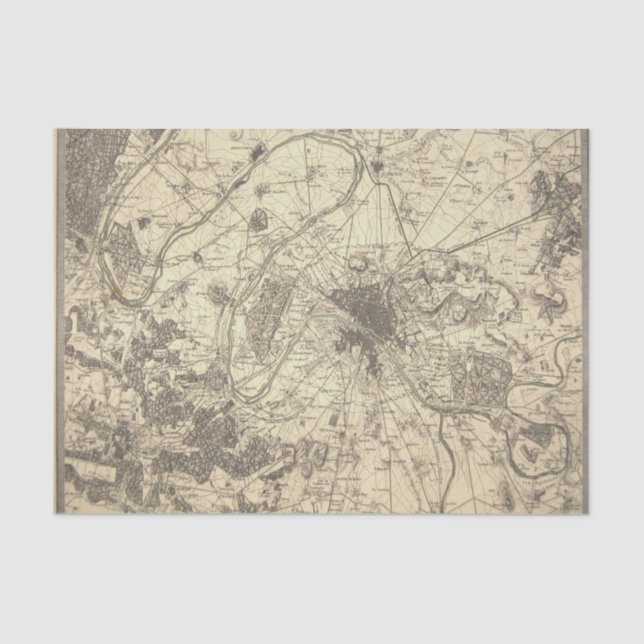 Antique Paris Map Tissue Paper (Front)
