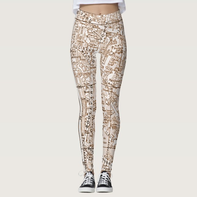 Antique Paris Street Map Leggings (Front)