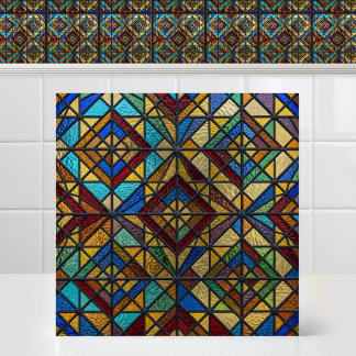 Antique Pattern Cathedral Diamond Stained Glass Ceramic Tile