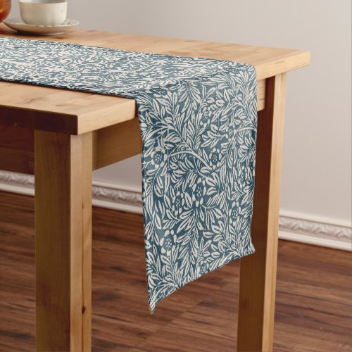 Antique Pattern of Worn out Leaves Blue Background Medium Table Runner
