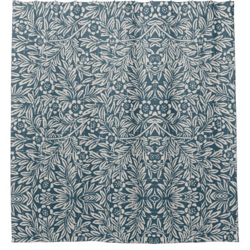 Antique Pattern of Worn out Leaves Blue Background Shower Curtain