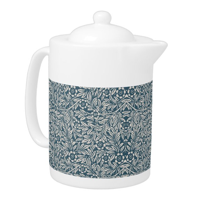 Antique Pattern of Worn out Leaves Blue Background Teapot (Left)
