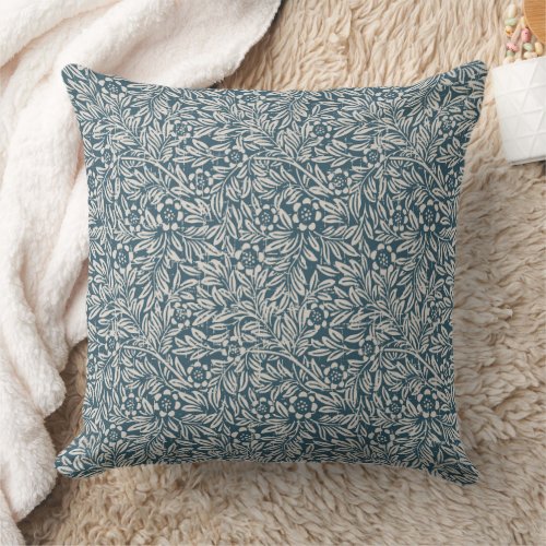 Antique Pattern of Worn out Leaves Blue Background Throw Pillow