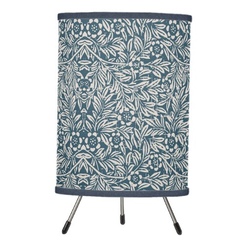 Antique Pattern of Worn out Leaves Blue Background Tripod Lamp