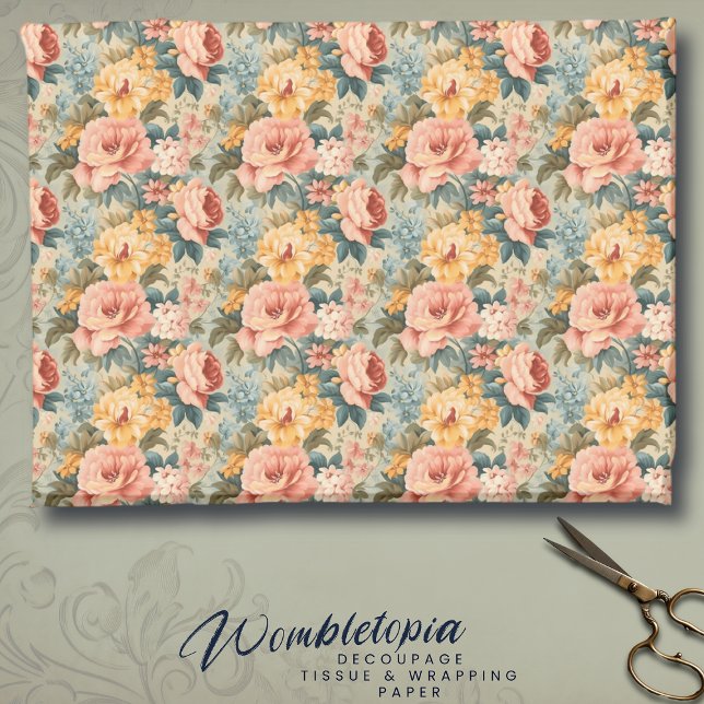 Antique Peach Rose and Sage Green Floral Wrapping Paper (Creator Uploaded)