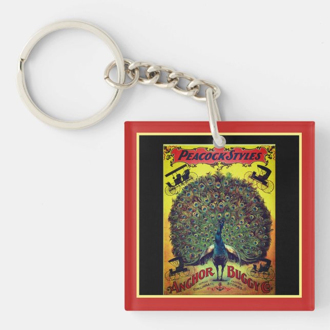 Antique peacock buggy company advertisement  keychain (Front)