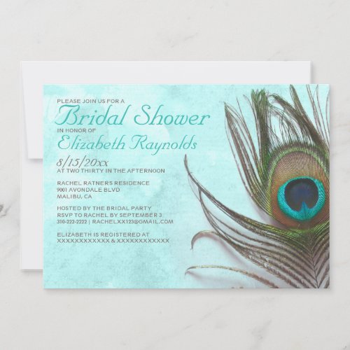 Antique Peacock Feather Bridal Shower Invitations