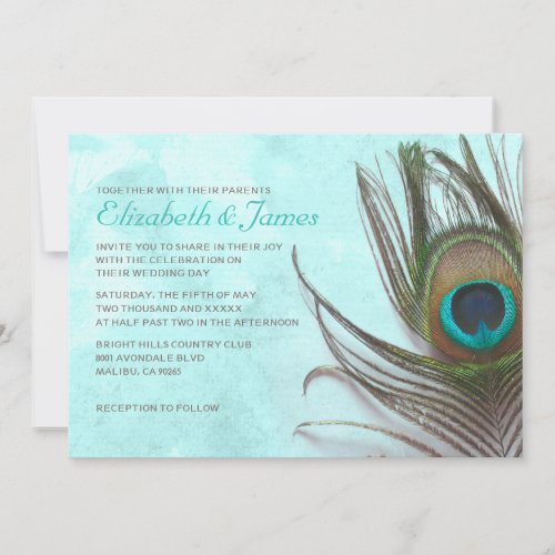 Antique Peacock Feather Wedding Invitations