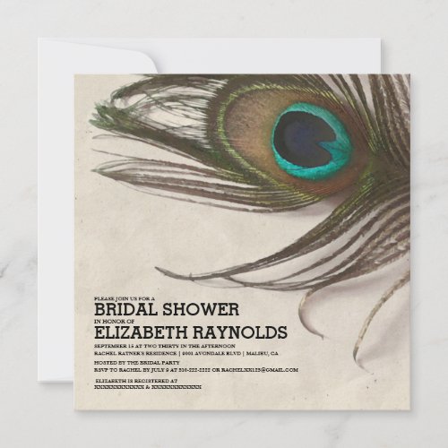 Antique Peacock Feathers Bridal Shower Invitations