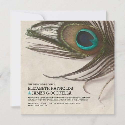 Antique Peacock Feathers Wedding Invitations