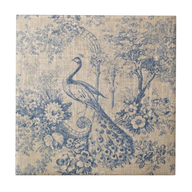 Antique Peacock Toile Ceramic Tile (Front)