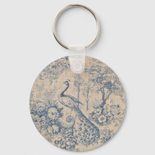 Antique Peacock Toile Keychain