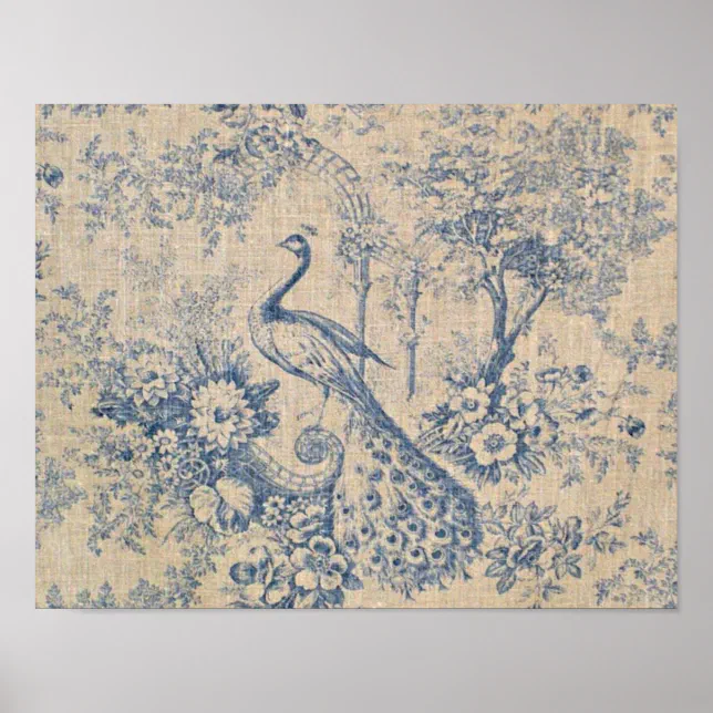 Antique Peacock Toile Poster | Zazzle
