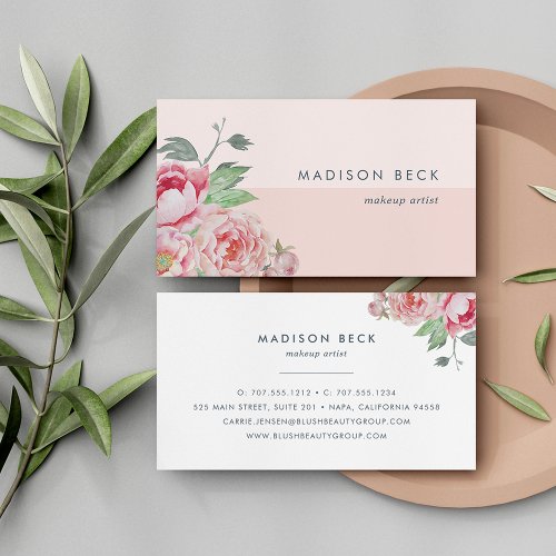 Antique Peony  Blush Pink Colorblock Business Card