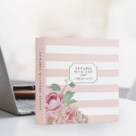 Antique Peony | Blush Pink Stripe Personalized Binder<br><div class="desc">Chic and modern floral binder features a wide blush pink and white striped background with a bouquet of watercolor blush pink and sage green peony flowers peeking out from the corner. Customize the front and spine with your choice of text (like name, business name or binder contents) using the fields...</div>