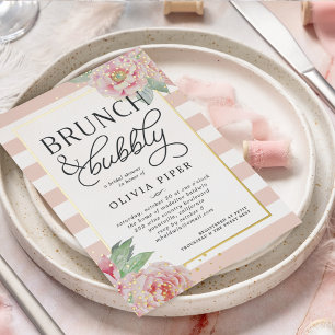 Antique Peony Brunch & Bubbly Bridal Shower Foil Invitation