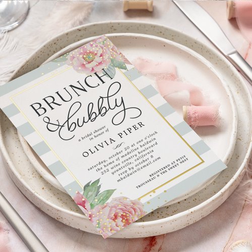 Antique Peony Brunch  Bubbly Bridal Shower Foil Invitation