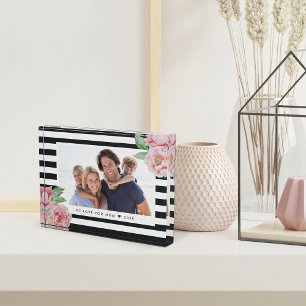 Antique Peony Charcoal Stripe Photo Block
