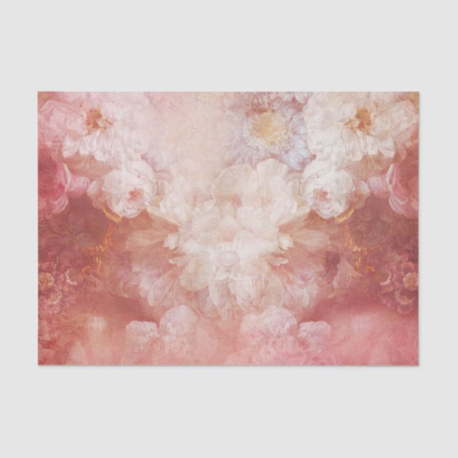 Antique Peony Floral Vintage Distressed  Tissue Paper (Front)