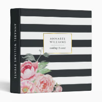 Antique Peony | Midnight Stripe Personalized Binder