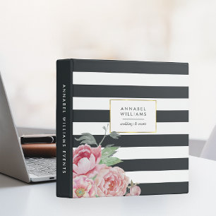 Antique Peony Midnight Stripe Personalized Binder
