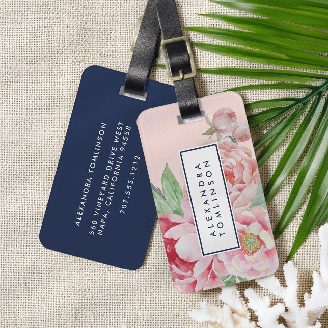 Antique Peony Personalized Luggage Tag (Creator Uploaded)