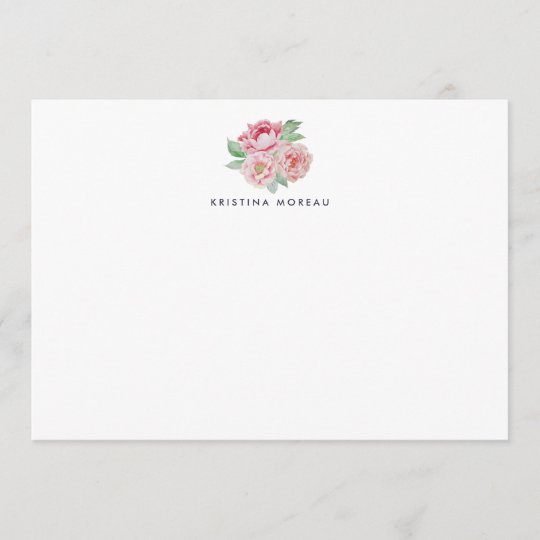 Antique Peony Personalized Stationery Card