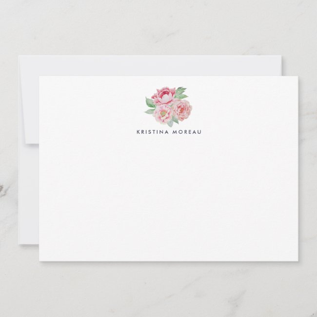 Antique Peony Personalized Stationery Card