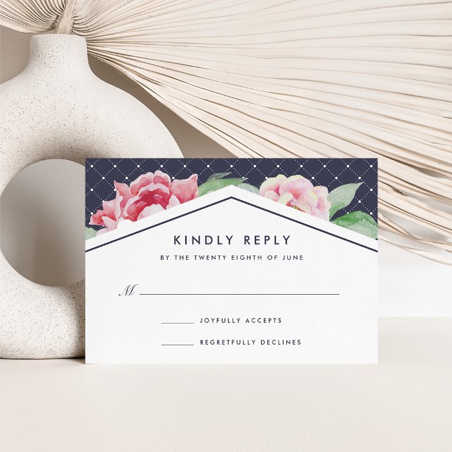 Antique Peony RSVP Card | Blush and Navy (Creator Uploaded)