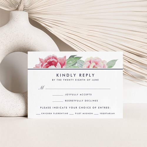 Antique Peony RSVP Card With Meal Choice