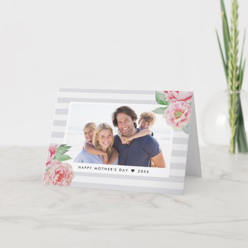 Antique Peony Stripe  Mothers Day Photo Card