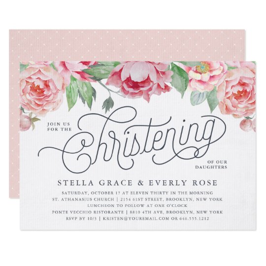 antique peony twins christening invitations zazzle com