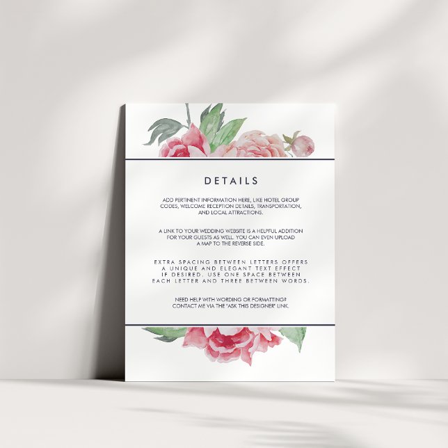 Antique Peony Wedding Guest Details Card (Creator Uploaded)