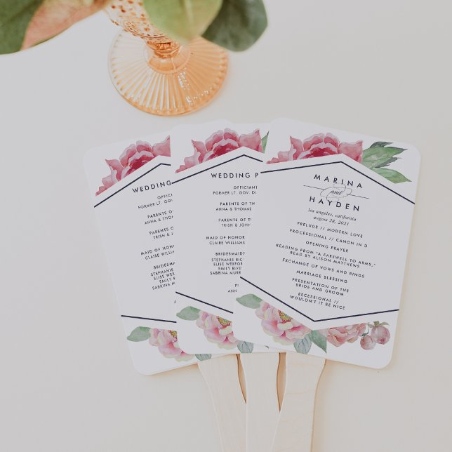 Antique Peony Wedding Program Hand Fan (Creator Uploaded)