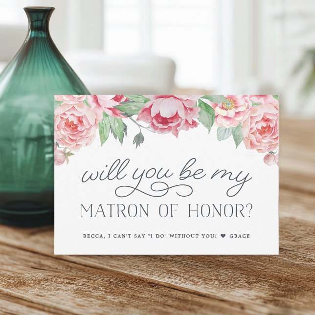 Antique Peony Will You Be My Matron of Honor Card (Creator Uploaded)