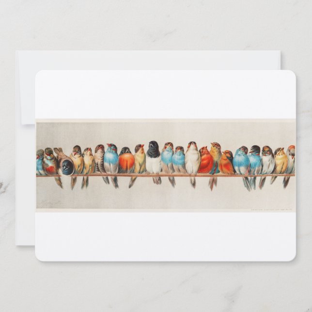 Antique Perch of Birds Hector Giacomelli Invitation (Front)