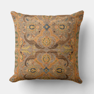 Antique Persian Carpet Brown Orange Throw Pillow