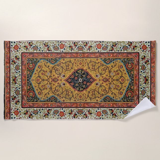 Antique Persian Carpet Elegant Design Beach Towel (Front)