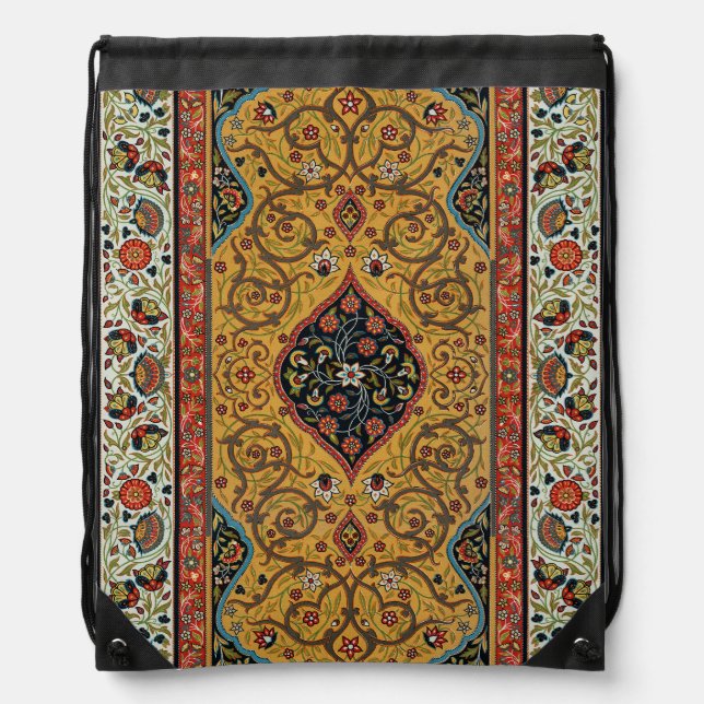 Antique Persian Carpet Elegant Design Drawstring Bag (Front)