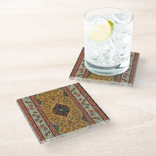Antique Persian Carpet Elegant Design Glass Coaster (Angled)